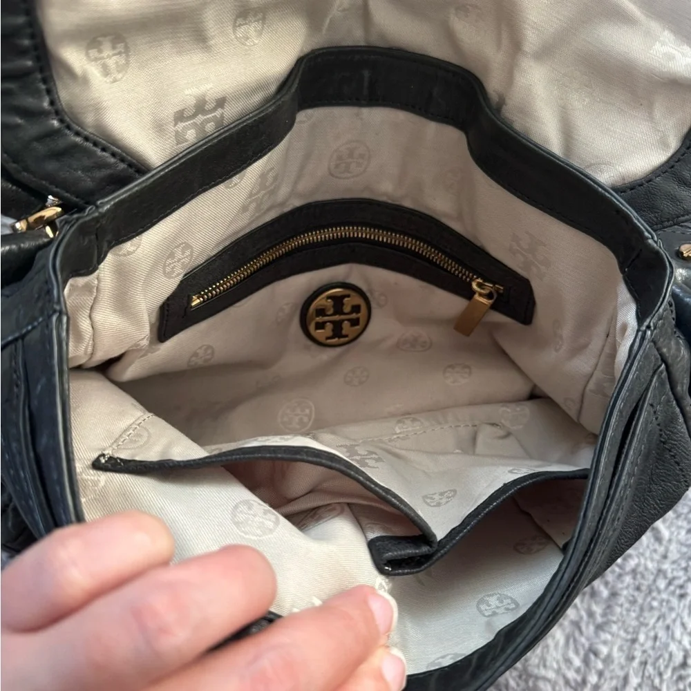 TORY BURCH Distressed Black Leather Crossbody Bag